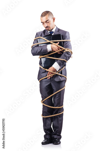 Photo: Businessman tied up with rope Businessman tied up with rope