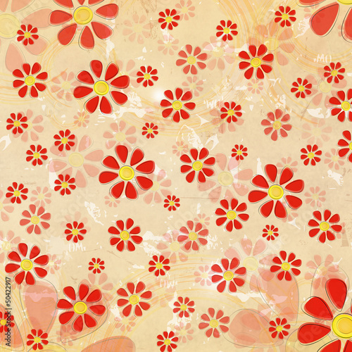 Illustration: vintage red flowers over old paper background vintage red flowers over old paper background