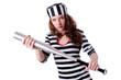 Convict criminal in striped uniform