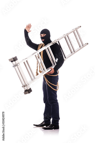 Photo: Burglar wearing balaclava isolated on white Burglar wearing balaclava isolated on white