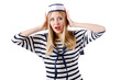 Woman sailor isolated on the white background