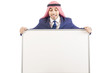 Arab man with blank board for message