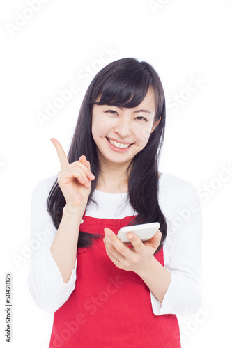 Photo: 電卓を持った女性 電卓を持った女性