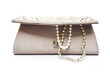 brown clutch bag with jewel on white background