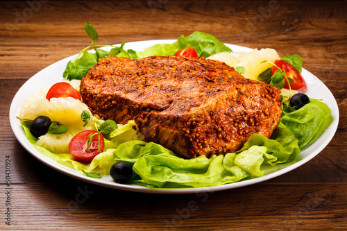 Photo: Raw, marinated pork and vegetables Raw, marinated pork and vegetables