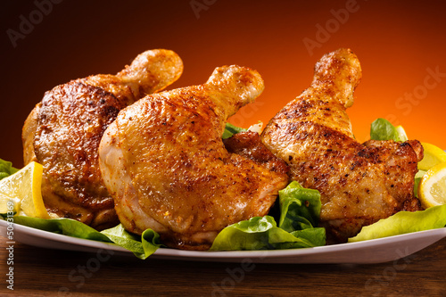 Photo: Grilled chicken legs and vegetables Grilled chicken legs and vegetables