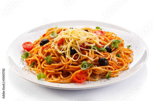 Photo: Pasta with meat, tomato sauce, parmesan and vegetables Pasta with meat, tomato sauce, parmesan and vegetables