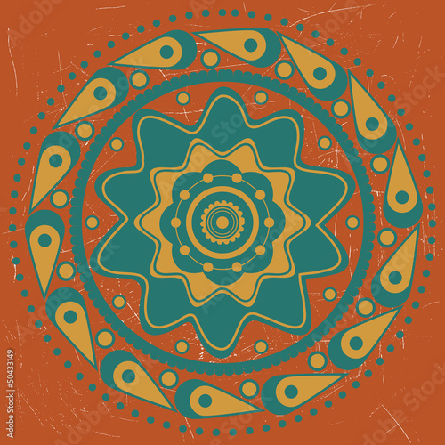 Vector: Turquoise ornament on orange background Turquoise ornament on orange background