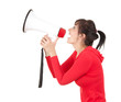 Photo: screaming young woman with megaphone screaming young woman with megaphone