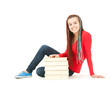 Photo: student girl with african braids with the stack of books student girl with african braids with the stack of books