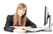 smiling businesswoman working with a computer