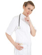 attractive lady doctor ordering silence