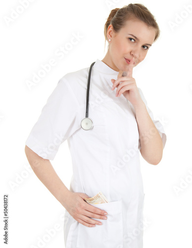 Photo: attractive lady doctor ordering silence attractive lady doctor ordering silence