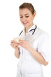 bribe in medicine - female doctor taking a lot of euro