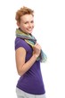 Photo: Ginger woman smiling over shoulder Ginger woman smiling over shoulder