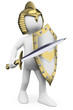 3D white people. Knight with sword helmet and shield
