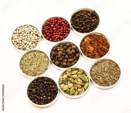 Photo: Nine types of spices in small bowls Nine types of spices in small bowls