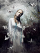 Mystery. Origami. Woman with Pigeons. Fairy Tale. Fantasy Mystery. Origami. Woman with Pigeons. Fairy Tale. Fantasy