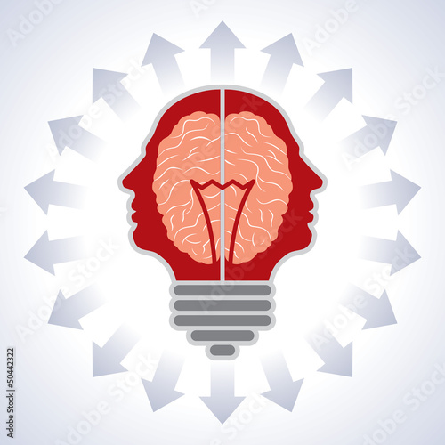 Vector: Concept of brain with bulbs as solutions to problems Concept of brain with bulbs as solutions to problems