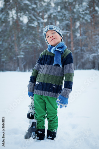 Photo: Portrait of boy with skates, winter Portrait of boy with skates, winter