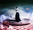 Photomanipulation girl standing on guard