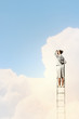 Businesswoman standing on ladder
