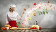 Asian female cook with knife