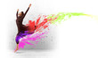 Girl in color dress dancing.Collage