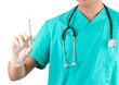Doctor with syringe, isolated on white