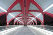 Calgary skyline and peace bridge at night.