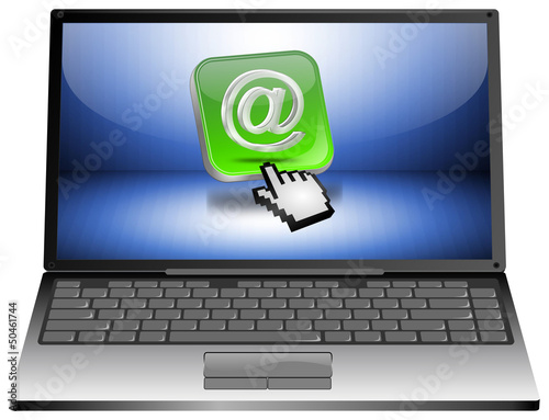 Illustration: Laptop mit E-mail Button Laptop mit E-mail Button