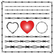 Barbed wire isolated, crown of thorns, heart, white background