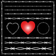 Barbed wire corners, dividers, spikes, heart, black background