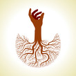 This vector background has a hand with tree roots