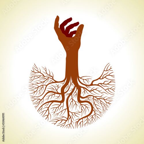 Vector: This vector background has a hand with tree roots This vector background has a hand with tree roots