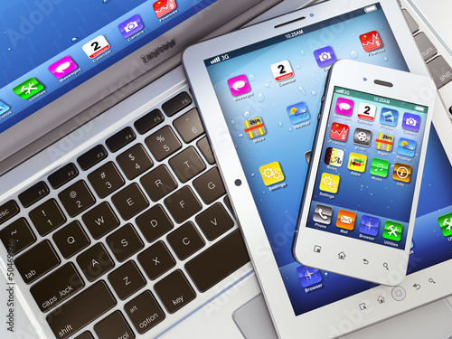 Illustration: Laptop, mobile phone and digital tablet pc Laptop, mobile phone and digital tablet pc