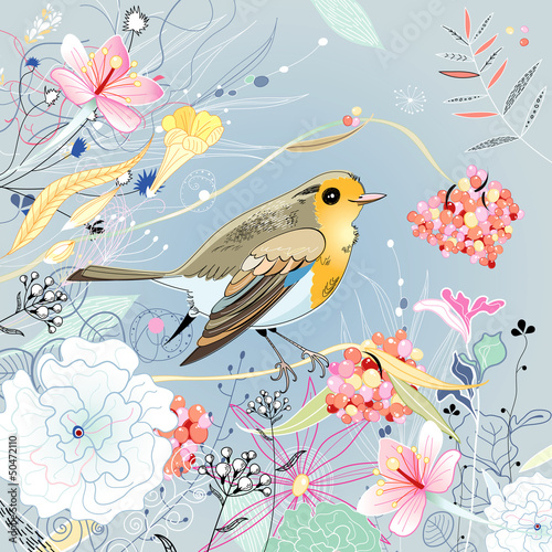 Vector: floral background with a bird floral background with a bird