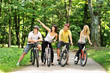 Group of people on a bicycles in a countryside