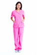 Smiling medical doctor woman with stethoscope.