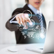 Technology concept. Businessman and virtual interface with web a
