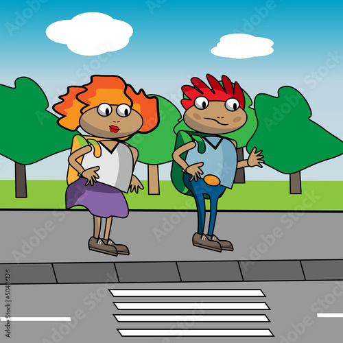 Vector: Kids in front of pedestrian crossing Kids in front of pedestrian crossing