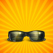 sunglasses with tropical island reflection. summer background