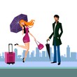 beautiful woman under an umbrella and man