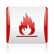 flames red and white square web glossy icon