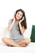 Beautiful woman listen music