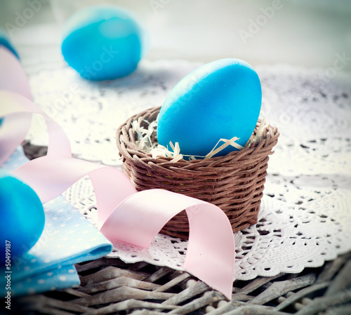 Photo: Easter. Painted Eggs. Easter Egg in the Basket Easter. Painted Eggs. Easter Egg in the Basket