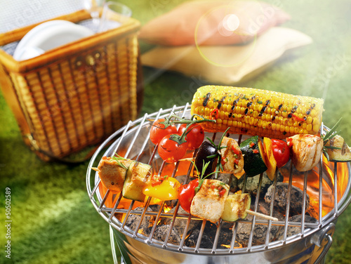 Photo: Corn cob and vegetarian barbecue Corn cob and vegetarian barbecue