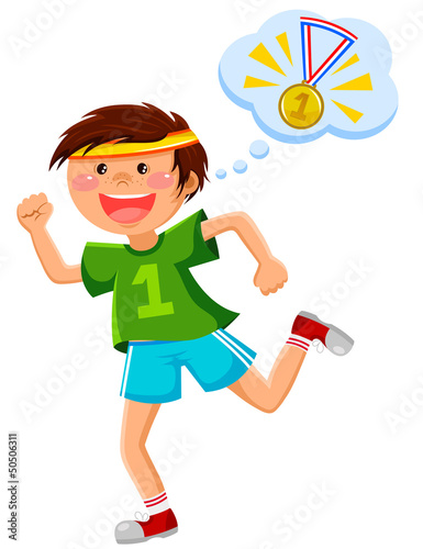 Vector: boy running and thinking of a golden medal boy running and thinking of a golden medal