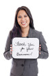 Asian businesswoman with thank you sign