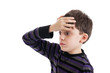 Frustrated child with hand on head portrait